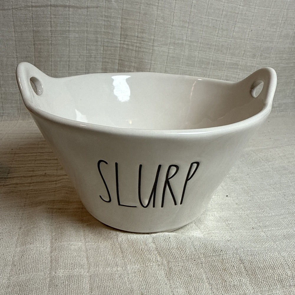 Rae Dunn Slurp Bowl Ramen Style Ceramic Dish White Large Letter 7 inch